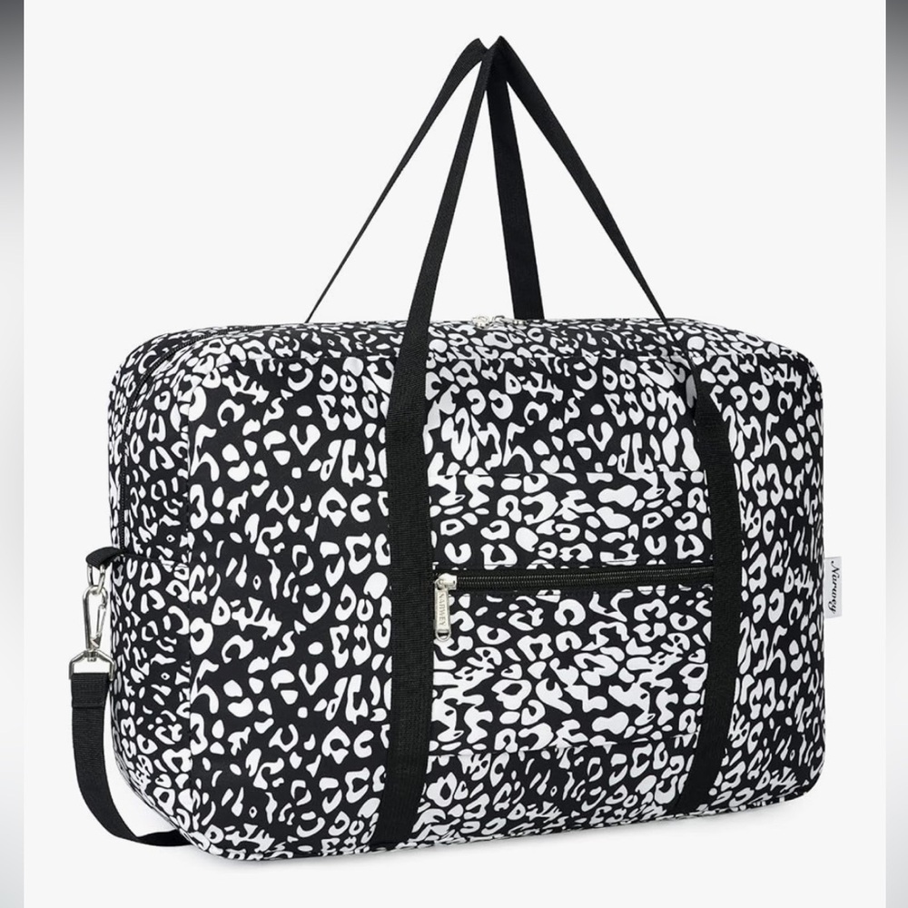 Narwey Foldable Travel Black White Leopard Print Duffel Bag Tote Carry On NWT